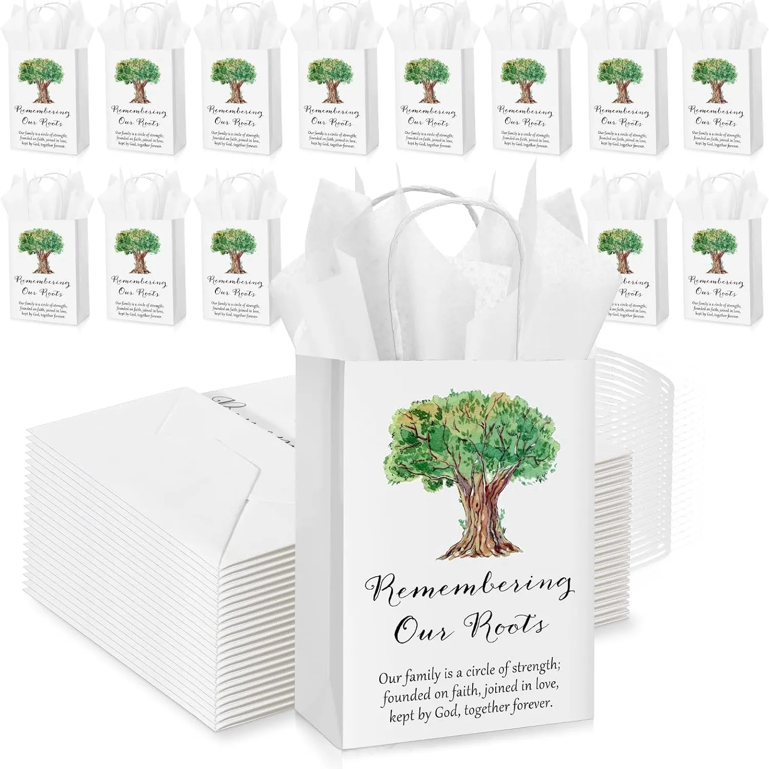 Remuuly 18 Sets Family Reunion Favor Family Reunion Gift Bags Remembering Our Roots Treat Bags Kraft Paper Bag with Tissue Paper Bags with Handle Family Tree Party Supplies, 5.9 x 3.15 x 8.27 Inches