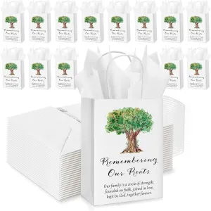 Remuuly 18 Sets Family Reunion Favor Family Reunion Gift Bags Remembering Our Roots Treat Bags Kraft Paper Bag with Tissue Paper Bags with Handle Family Tree Party Supplies, 5.9 x 3.15 x 8.27 Inches