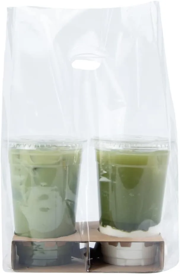 Restaurantware BAGS ONLY: 13.8 x 7.9 x 4.3 Inch To Go Bags 100 Self Standing Take Out Bags - Fits 2 Cup Drink Carrier Premium Clear Plastic Food To Go Bags For To Go Meals Or Drinks