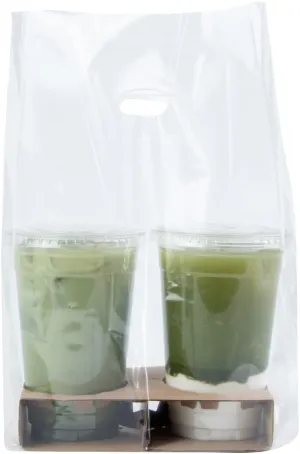 Restaurantware BAGS ONLY: 13.8 x 7.9 x 4.3 Inch To Go Bags 100 Self Standing Take Out Bags - Fits 2 Cup Drink Carrier Premium Clear Plastic Food To Go Bags For To Go Meals Or Drinks