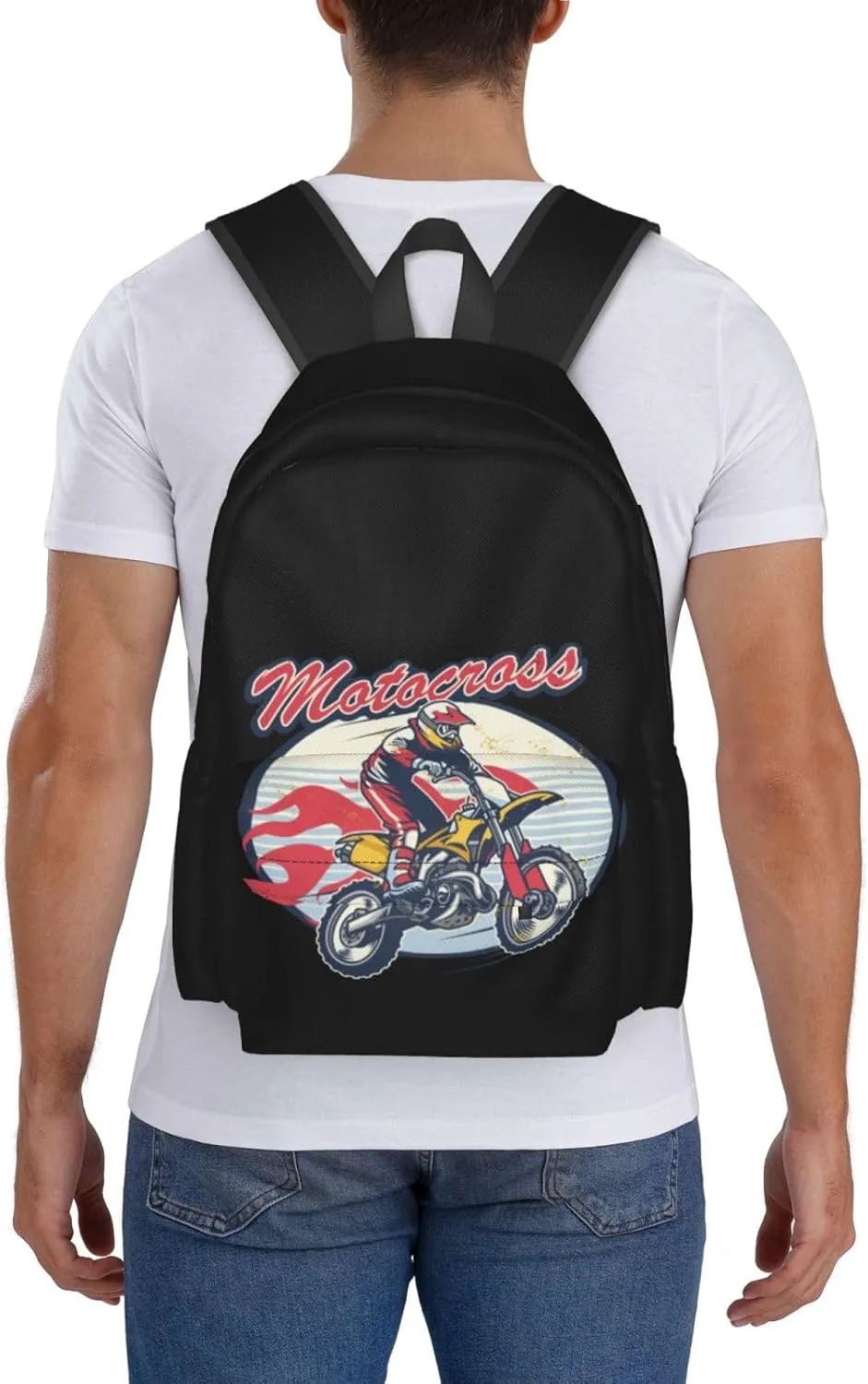 Retro Style Motocross Dirt Bike Flying Jump Rider Backpack Casual Laptop Backpack Large Capacity Double Shoulder Bag Travel Daypack For Women Men