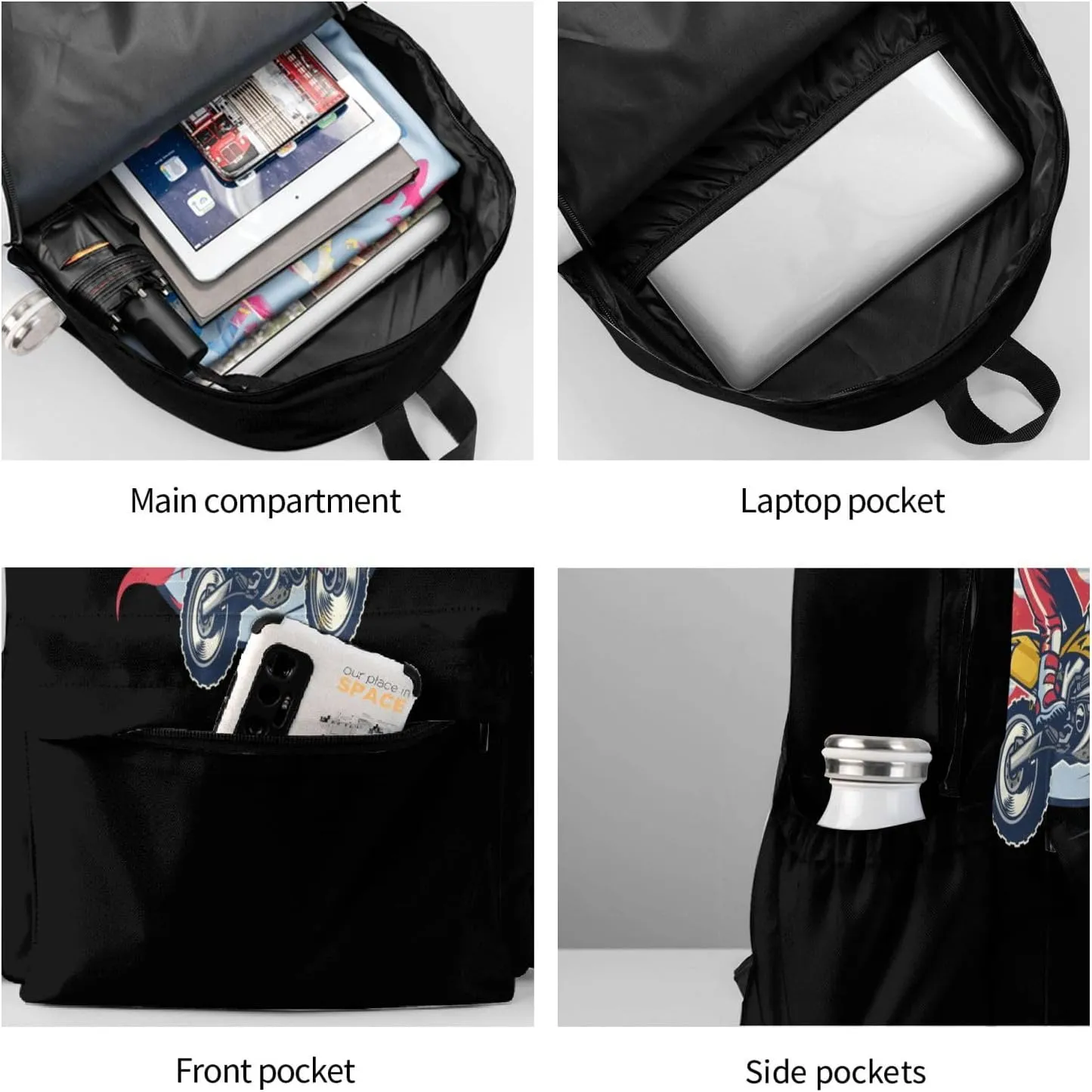 Retro Style Motocross Dirt Bike Flying Jump Rider Backpack Casual Laptop Backpack Large Capacity Double Shoulder Bag Travel Daypack For Women Men