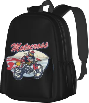 Retro Style Motocross Dirt Bike Flying Jump Rider Backpack Casual Laptop Backpack Large Capacity Double Shoulder Bag Travel Daypack For Women Men