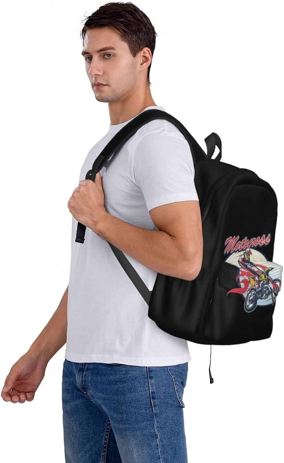 Retro Style Motocross Dirt Bike Flying Jump Rider Backpack Casual Laptop Backpack Large Capacity Double Shoulder Bag Travel Daypack For Women Men