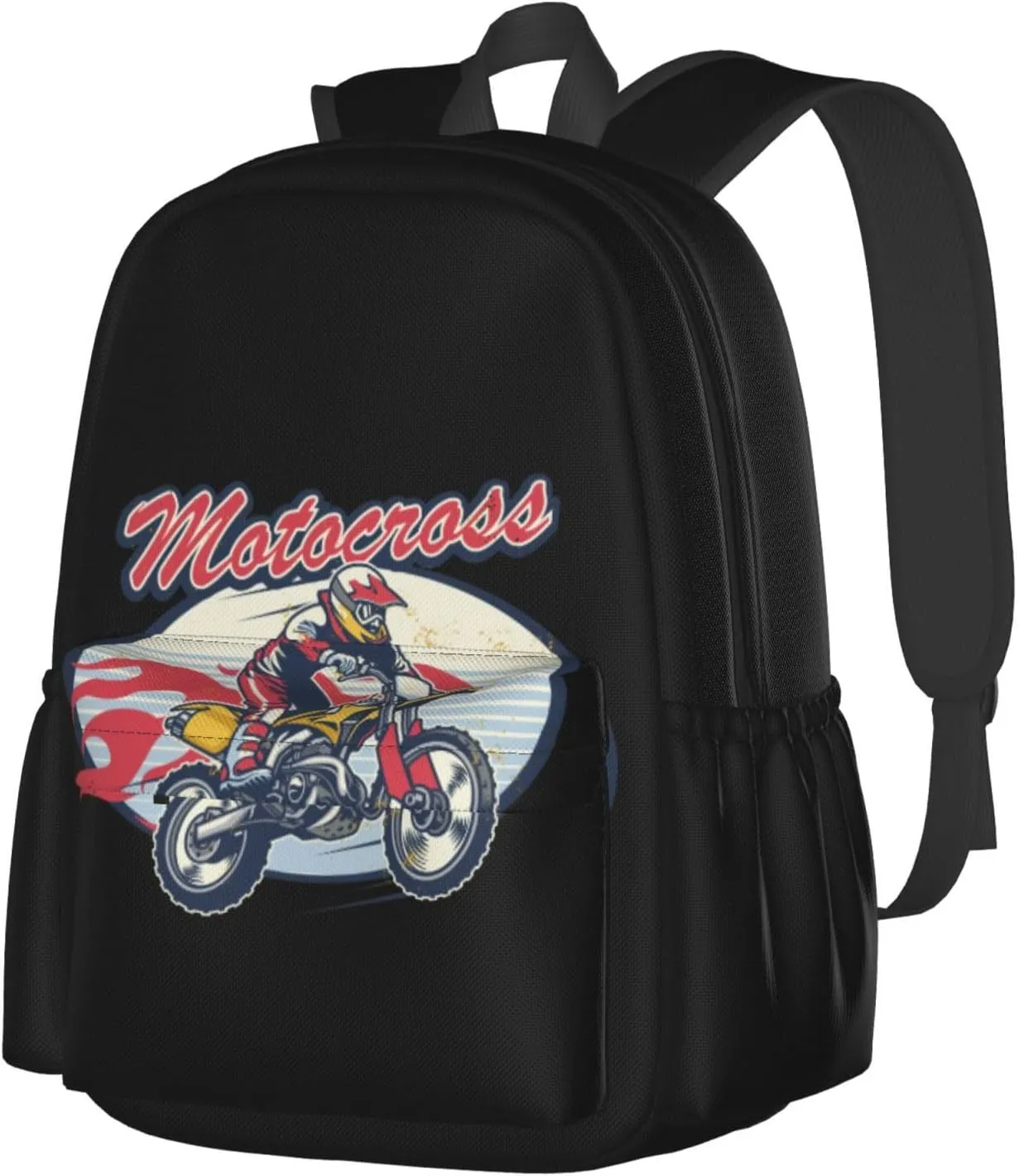 Retro Style Motocross Dirt Bike Flying Jump Rider Backpack Casual Laptop Backpack Large Capacity Double Shoulder Bag Travel Daypack For Women Men