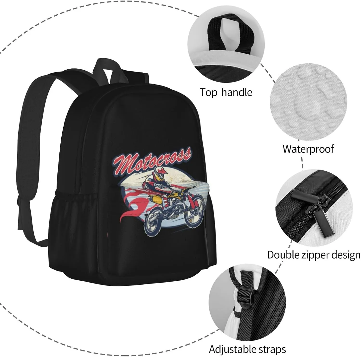 Retro Style Motocross Dirt Bike Flying Jump Rider Backpack Casual Laptop Backpack Large Capacity Double Shoulder Bag Travel Daypack For Women Men