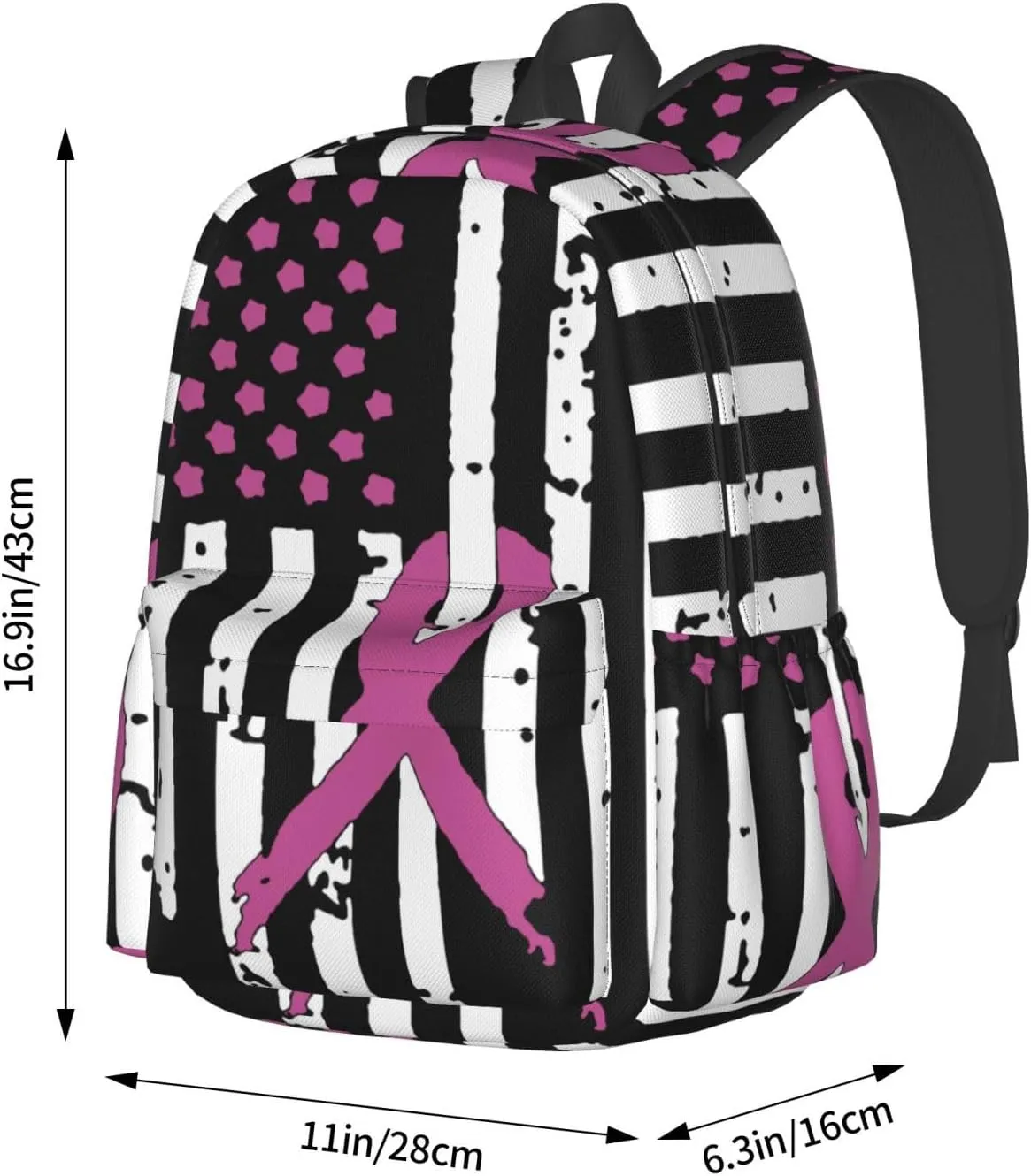 Ribbons Breast Cancer Awareness Flag Large Capacity Backpack Casual Double Shoulder Bag Laptop Backpack Travel Daypack For Women Men