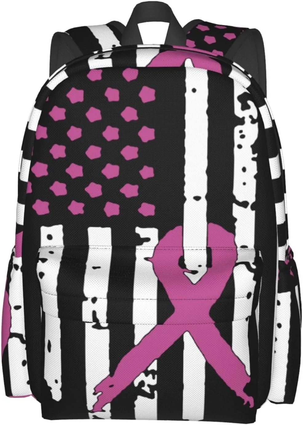 Ribbons Breast Cancer Awareness Flag Large Capacity Backpack Casual Double Shoulder Bag Laptop Backpack Travel Daypack For Women Men