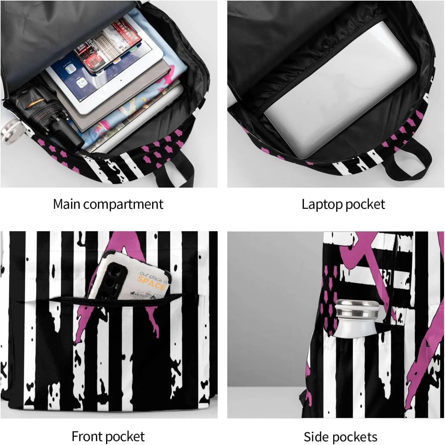 Ribbons Breast Cancer Awareness Flag Large Capacity Backpack Casual Double Shoulder Bag Laptop Backpack Travel Daypack For Women Men