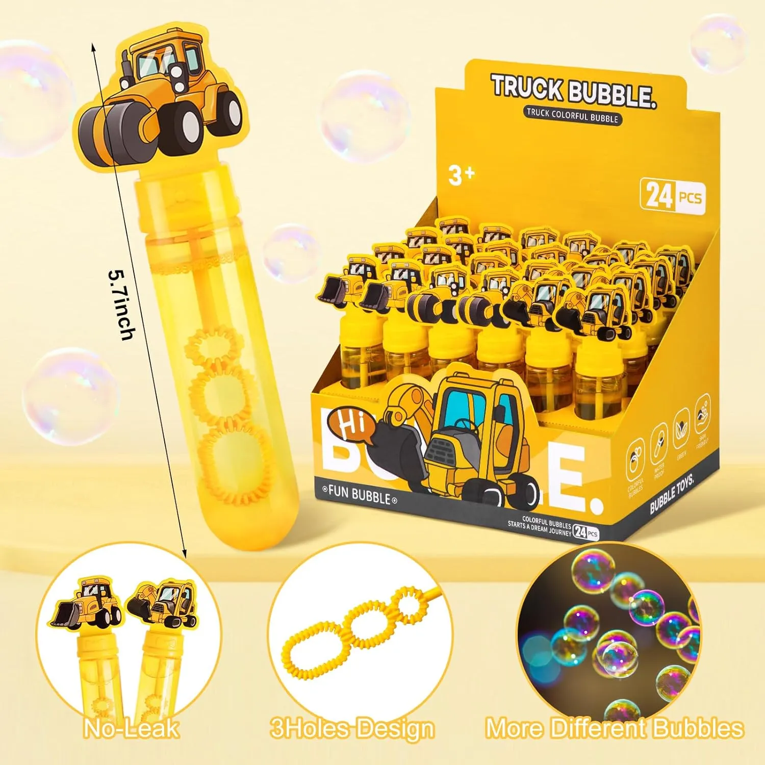 Roberly Truck Bubbles Wands for Kids, 24Pcs Refill Cartoon Excavator Bubble Wands Toys Bulk Birthday Party Treats Goodie Bag Stuffers Classroom Prizes Gifts for Boys Girls