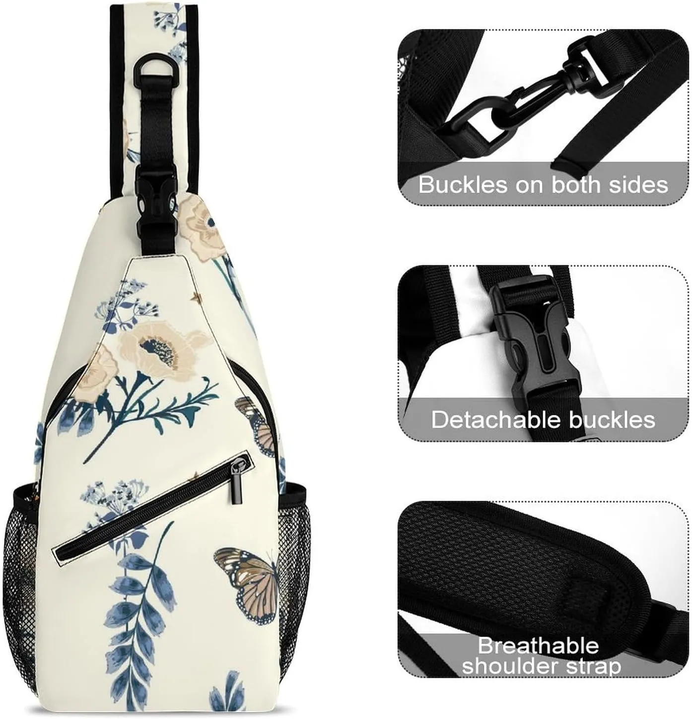 Romantic Floral Sling Backpack, Crossbody Shoulder Bag, Chest Bags for Outdoor Travel Fitness, Style-3