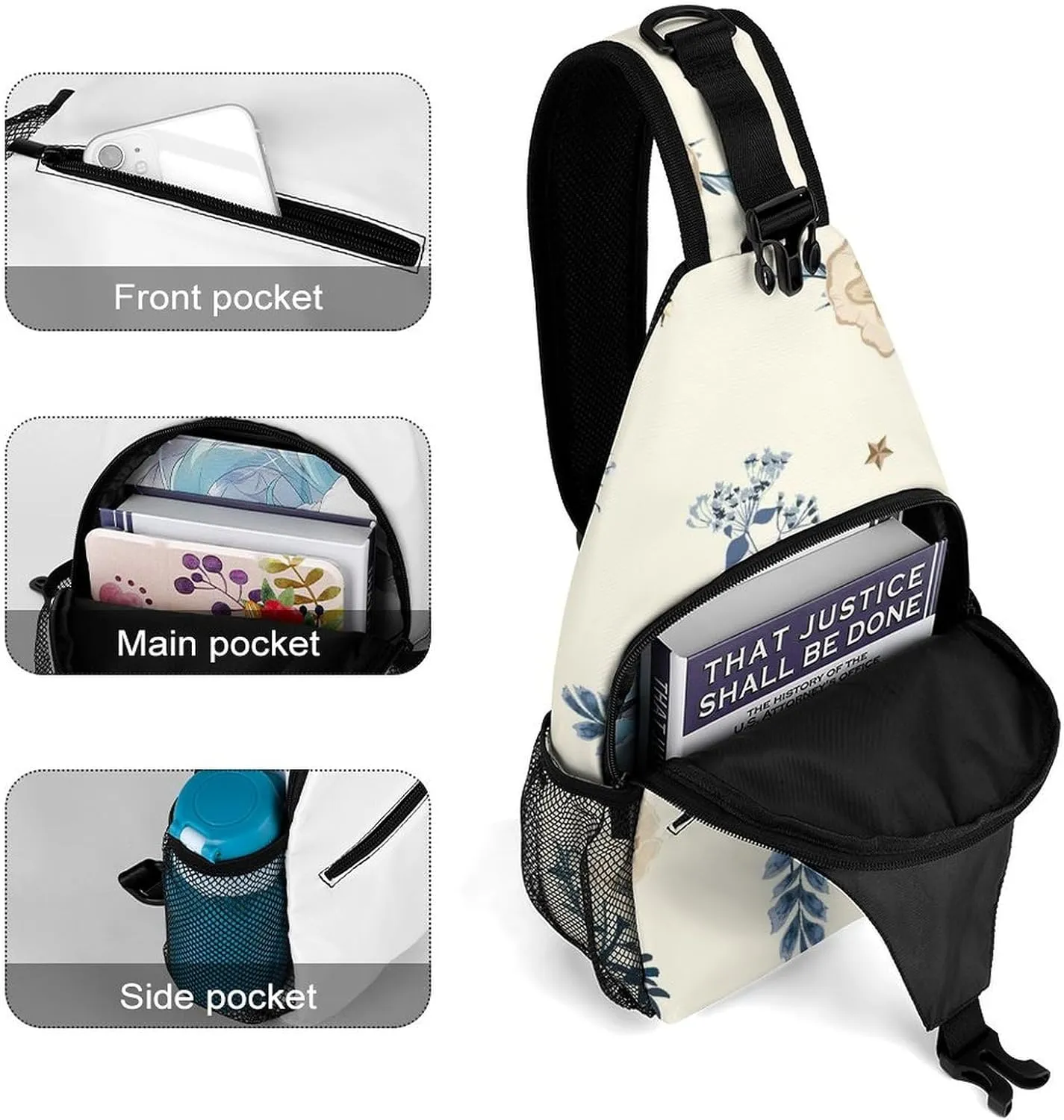 Romantic Floral Sling Backpack, Crossbody Shoulder Bag, Chest Bags for Outdoor Travel Fitness, Style-3