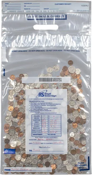 Royal Sovereign 12.5 x 24 Clear Coin Deposit Bags 50 Pack (RMTE-1222)