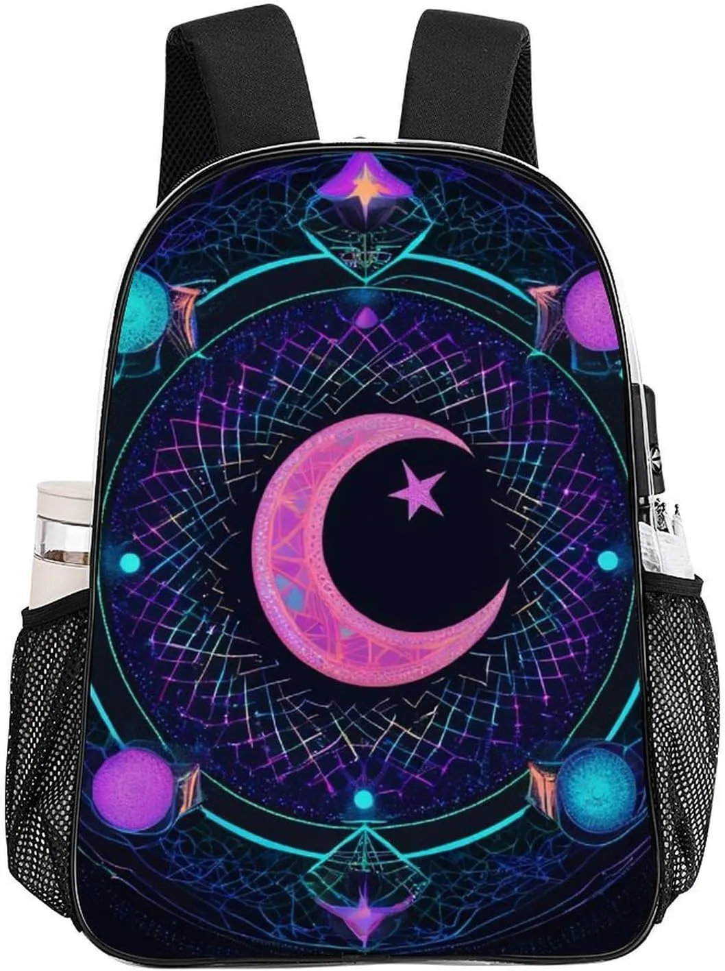 Rucksack Anti-Theft Multipurpose Large Capacity Carry On Bag - Sacred Geometric Symbol Purple Space Galaxy Stars Mystic Sun Moon Travel Hiking Day Pack Transparent Bag