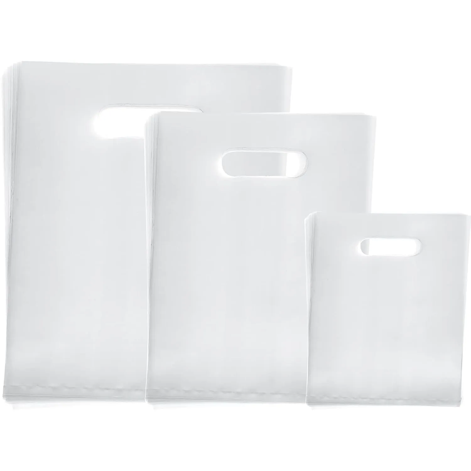 Saintrygo 120 Pcs Clear Shopping Bags with Handles 2.36 Mil Plastic Reusable Merchandise Gift Bags Retail Shopping Bags for Business Boutique Stores Gifts, 6"x8", 8"x12", 10"x14"(Clear)