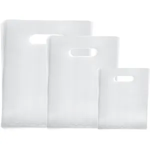 Saintrygo 120 Pcs Clear Shopping Bags with Handles 2.36 Mil Plastic Reusable Merchandise Gift Bags Retail Shopping Bags for Business Boutique Stores Gifts, 6"x8", 8"x12", 10"x14"(Clear)