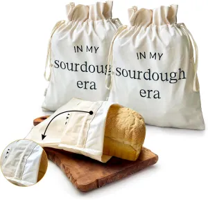 Salt & York Reusable Bread Bags (2 Pack) - Unbleached Cotton, BPA-Free Plastic Lining, Drawstring Closure, Beige - Sourdough Bread Gift