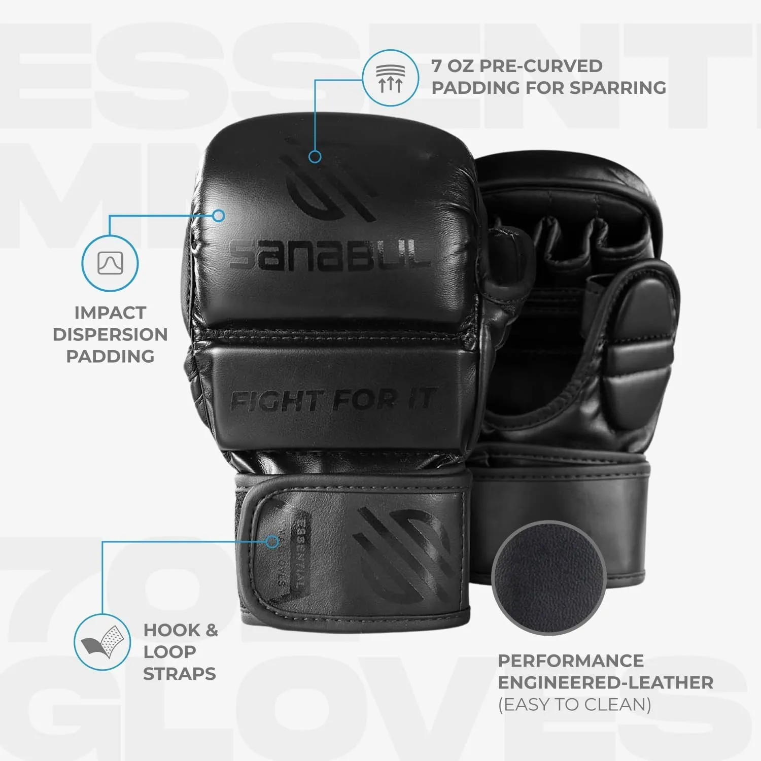 Sanabul Essential 7oz MMA Gloves for Men & Women, Hybrid MMA Martial Arts, Sparring Grappling Training, Padded Kick Boxing Gloves