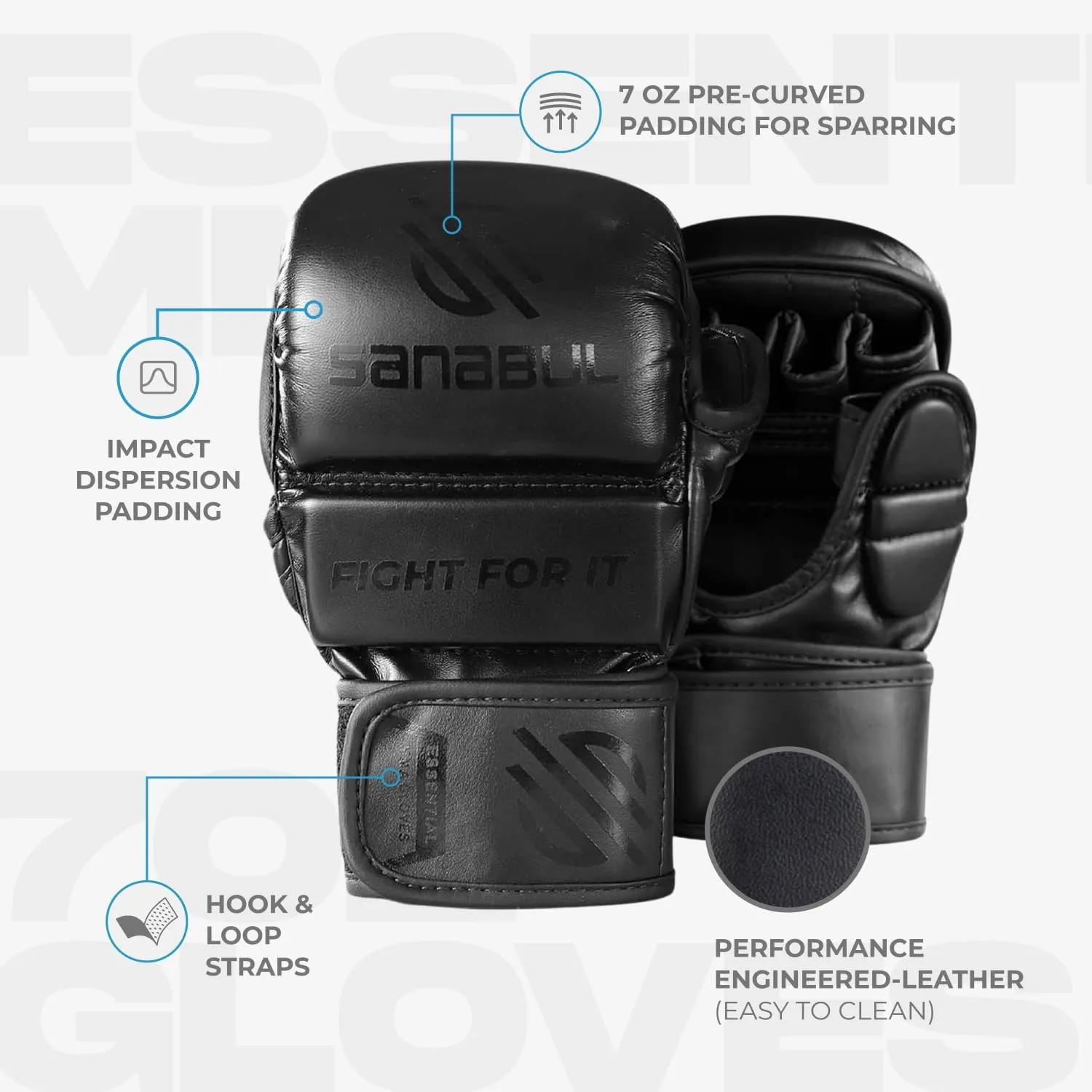 Sanabul Essential 7oz MMA Gloves for Men & Women, Hybrid MMA Martial Arts, Sparring Grappling Training, Padded Kick Boxing Gloves