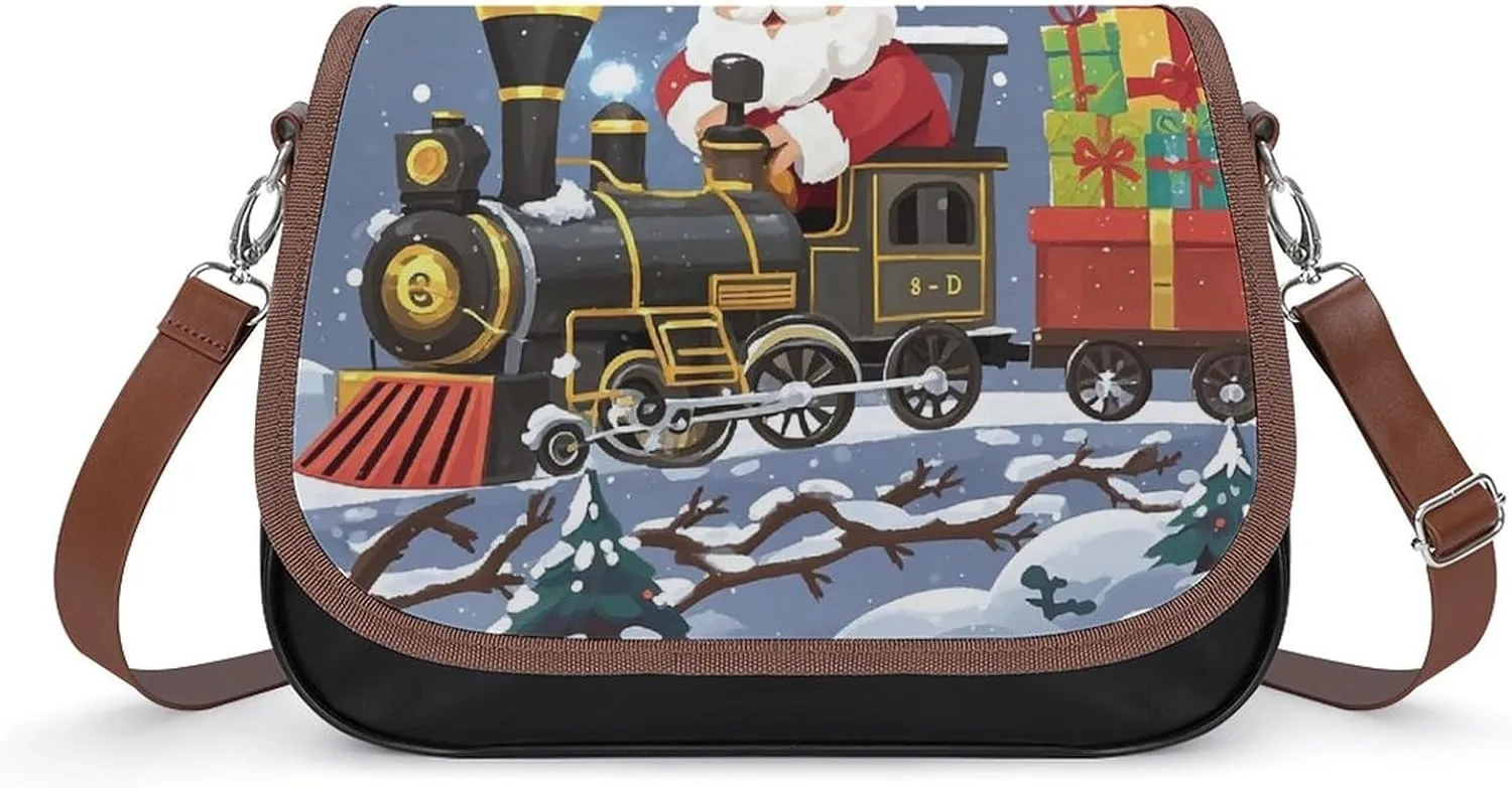 Santa's Train Laptop Tote Bag Leather Computer Bags Lined Shoulder Purse Purses And Handbags Business Office Work Bag Top Handle Handbag for Women