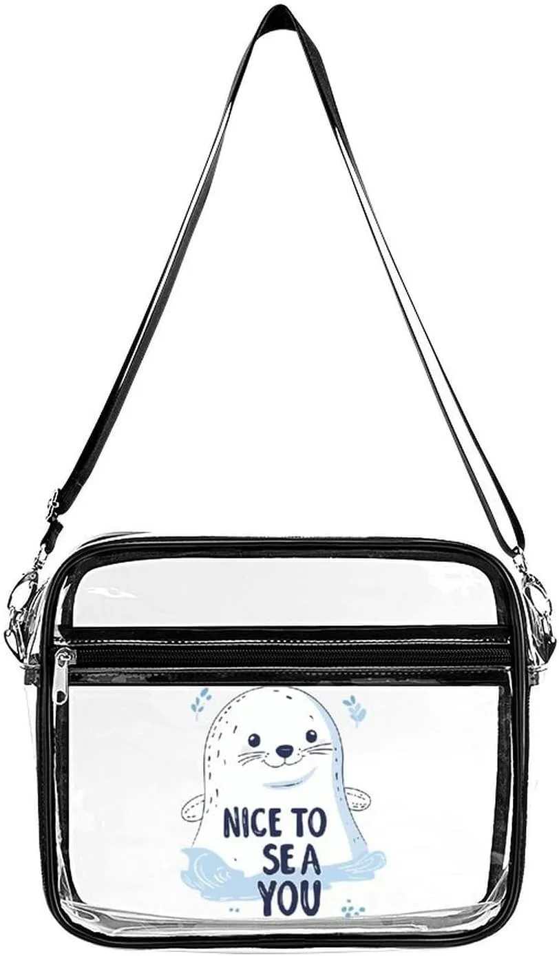 Seal Nice To Sea You Clear Crossbody Bags Shoulder Bag Messenger Purse for Stadium Concerts Sports Events
