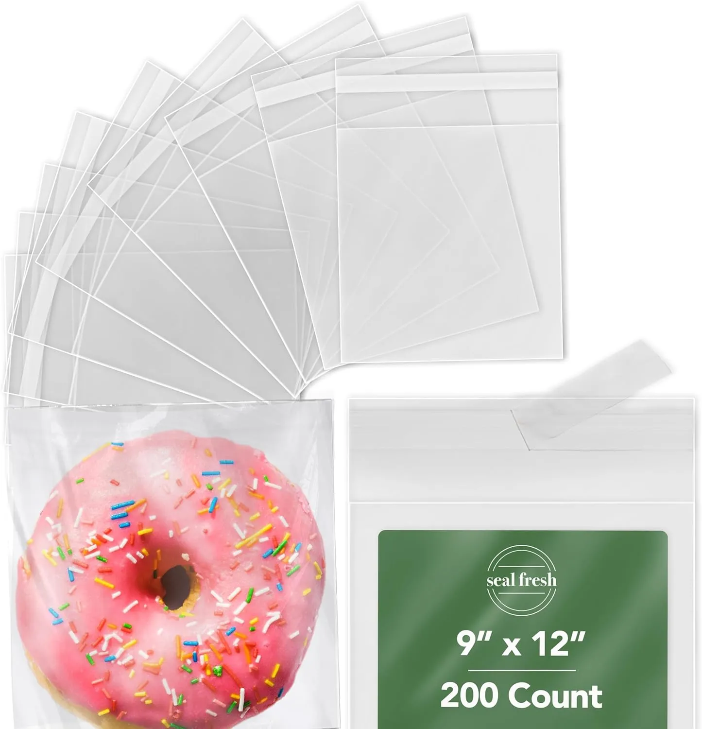 Self Sealing Bags - 9" x 12" (200 Count) - Clear Plastic Resealable Cellophane Bag for Treats, Cookies, Candy, Pastries - Packaging Cello Bags