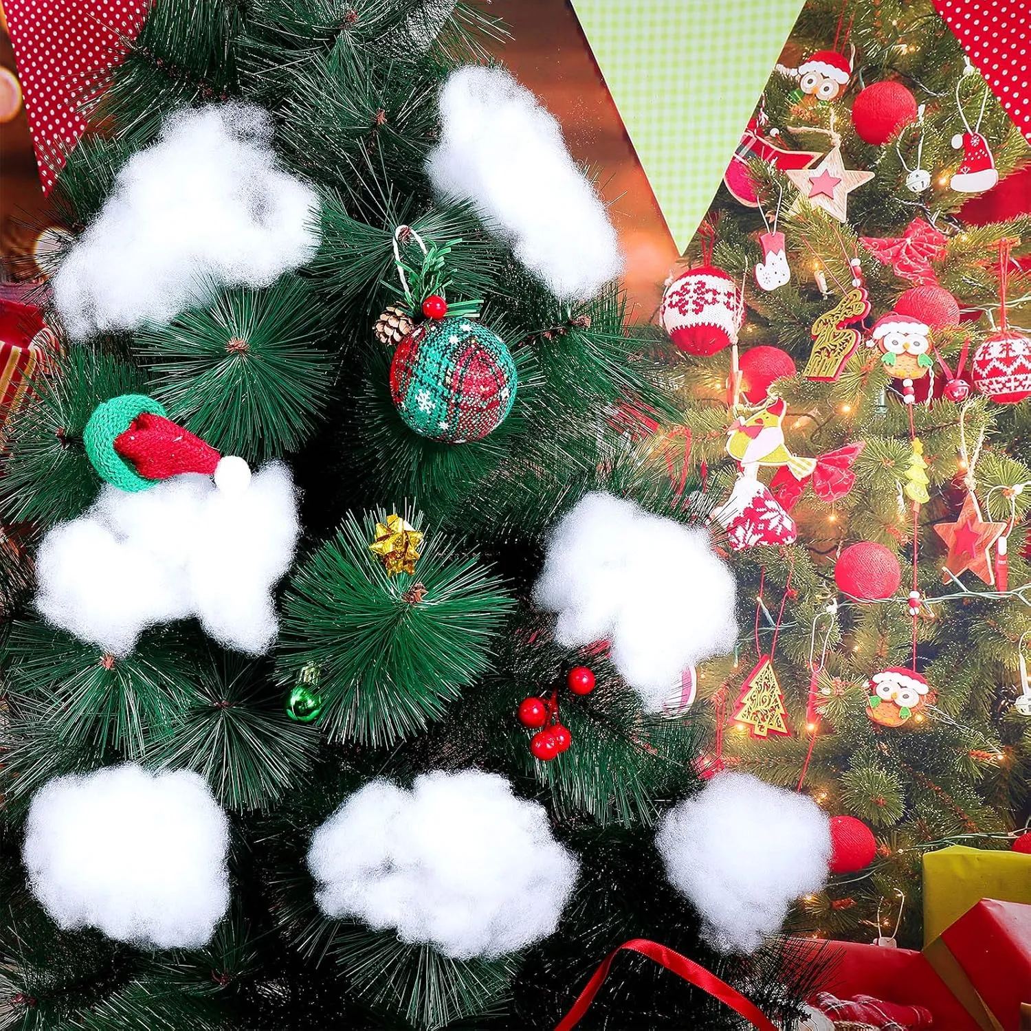 Shappy 35.27 Ounce/ 1000 G Fake Clouds Snow Decoration Artificial White Cloud Fiber Faux Fluffy Snow Indoor Soft Artificial Fake White Cotton Winter Craft Decor Christmas Tree Village Displays