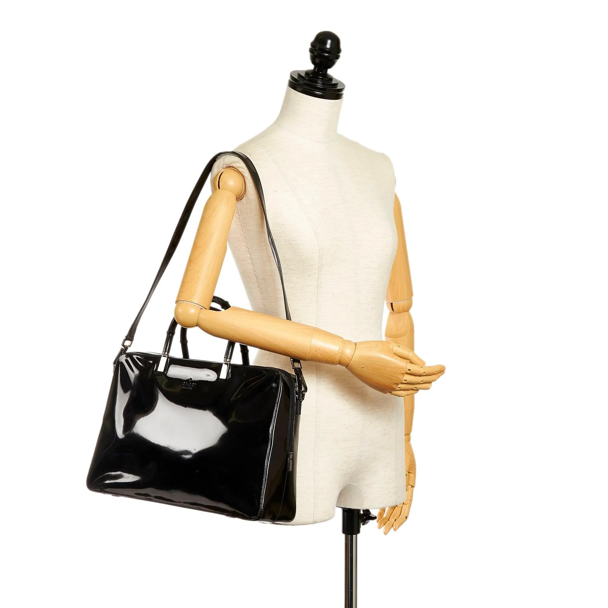 (SHG-33474) Leather Gucci Bamboo Vibrant Satchel Bold Patent