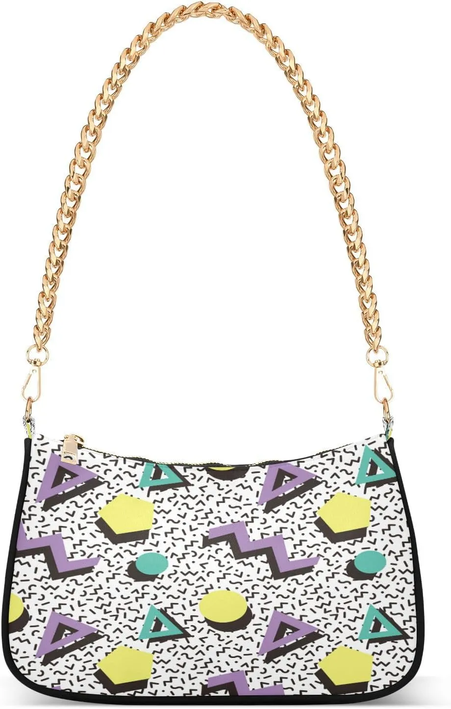 Shoulder Bags for Women Geometric Pattern in Retro 80s Style Hobo Tote Handbag Small Clutch Purse with Zipper Closure