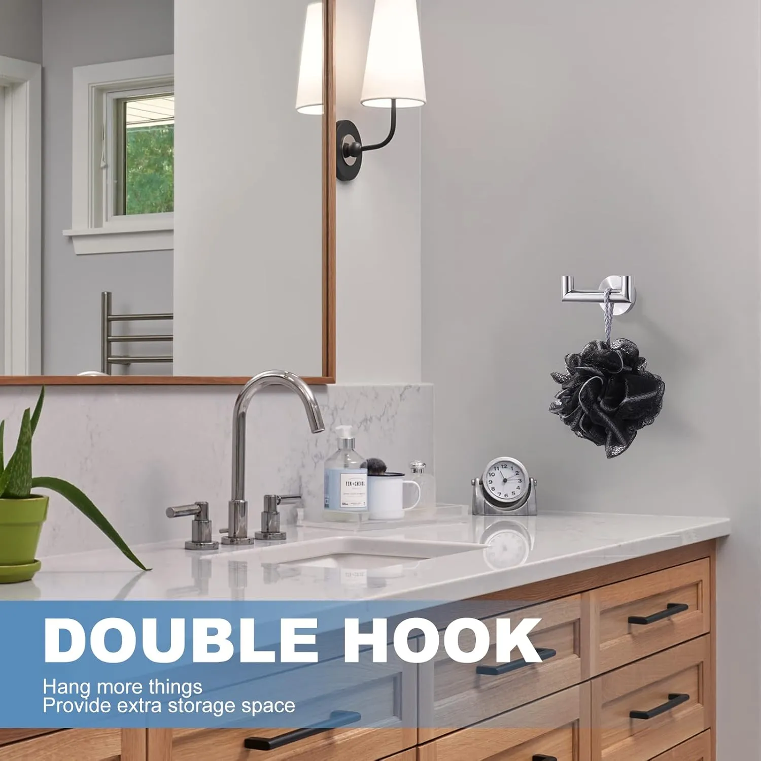 Shower Towel Hook Brushed Nickel, Stainless Steel Towel Hanger, Heavy Duty Double Towel Hook, Towel Holder for Bathroom, Wall Mount Robe Hook