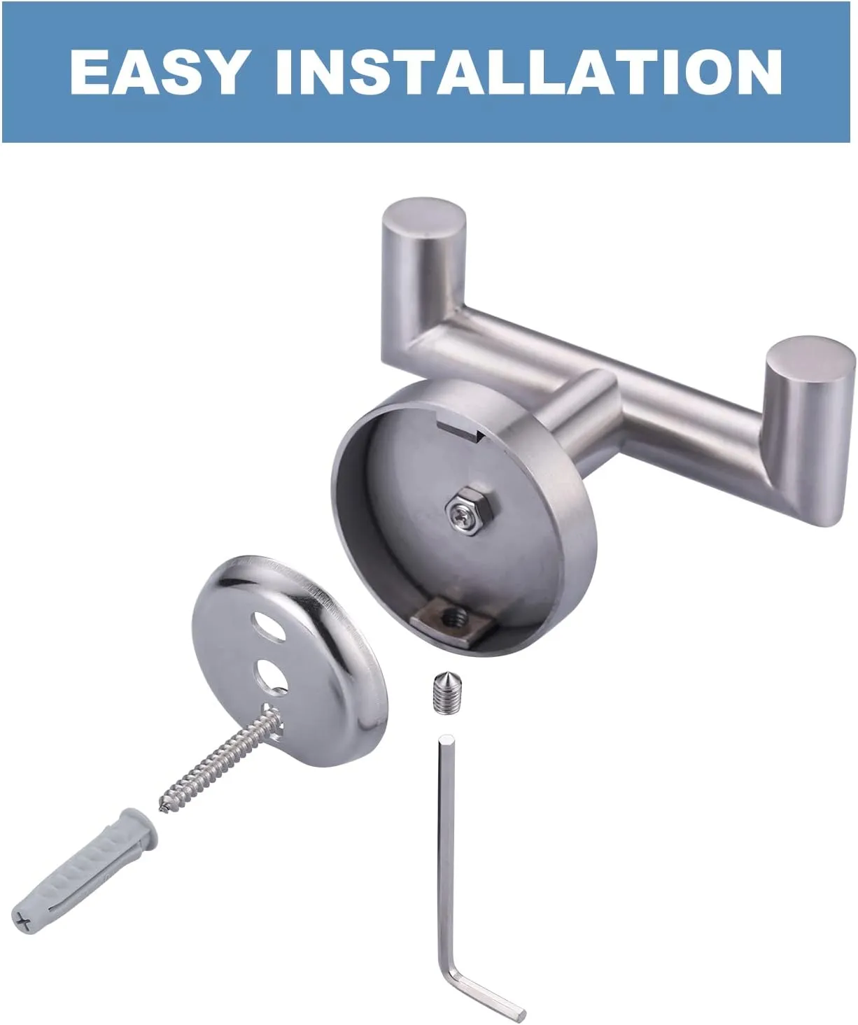 Shower Towel Hook Brushed Nickel, Stainless Steel Towel Hanger, Heavy Duty Double Towel Hook, Towel Holder for Bathroom, Wall Mount Robe Hook