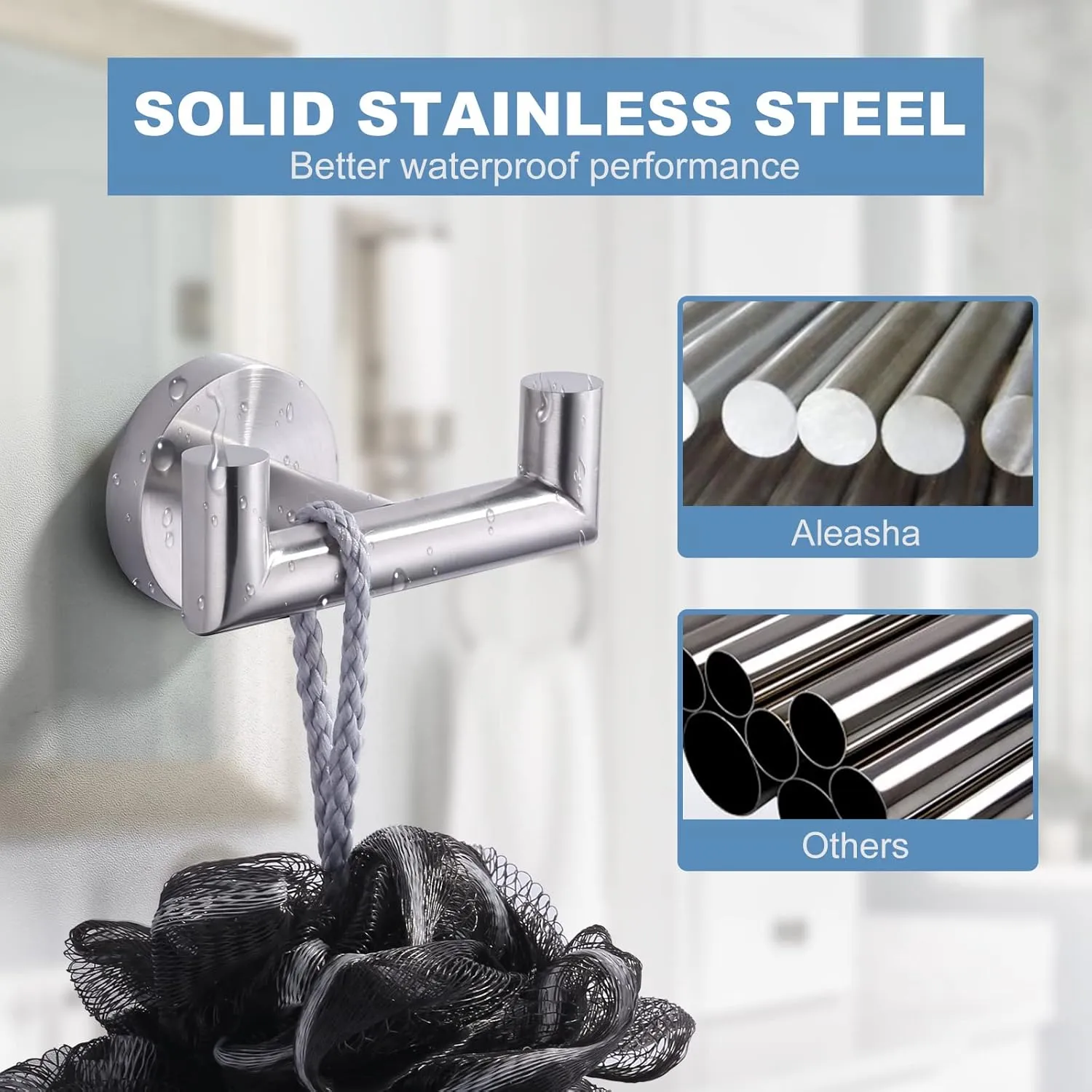 Shower Towel Hook Brushed Nickel, Stainless Steel Towel Hanger, Heavy Duty Double Towel Hook, Towel Holder for Bathroom, Wall Mount Robe Hook