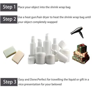 Shrink Wrap Bags Pack 5 Sizes (250pcs),Clear PVC Heat Shrink Bags,Wrapping Bag,Storage Bag,Gift Wrapping Supplies,Favor Bags,Clear Bag Bath Bomb Supplies Soap Shrink Wrap Bags