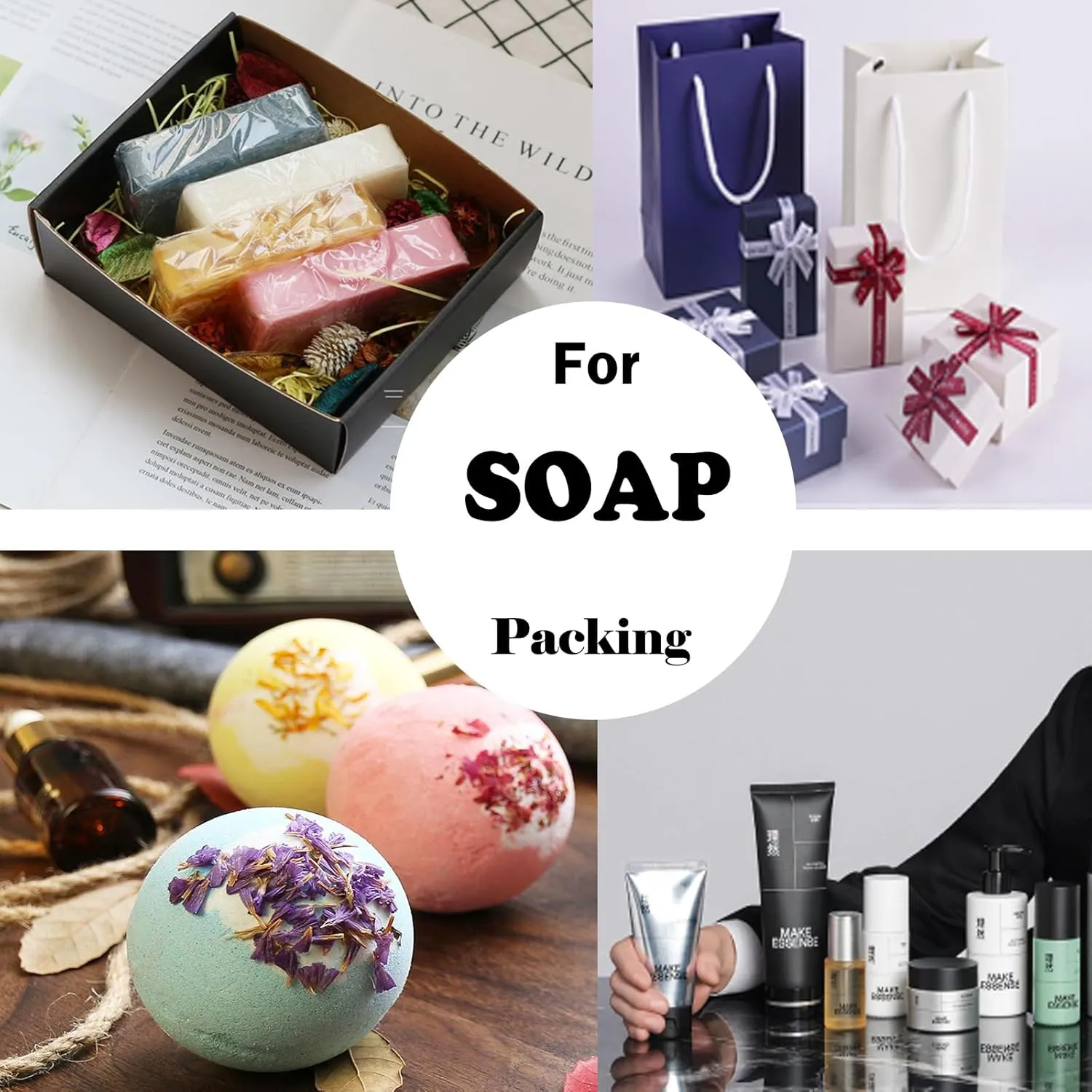 Shrink Wrap Bags Pack 5 Sizes (250pcs),Clear PVC Heat Shrink Bags,Wrapping Bag,Storage Bag,Gift Wrapping Supplies,Favor Bags,Clear Bag Bath Bomb Supplies Soap Shrink Wrap Bags