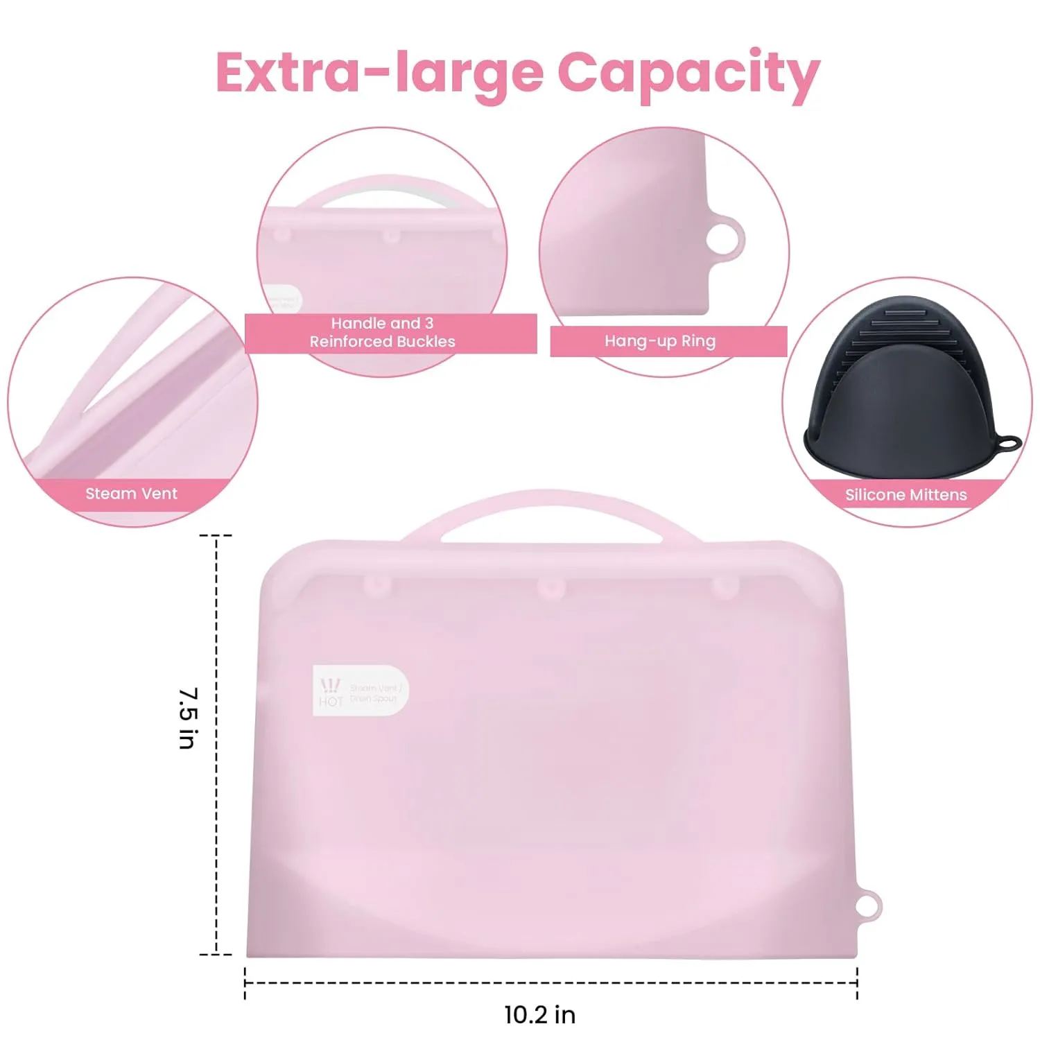 Silicone Microwave Steam Sterilizer Bag for Baby Bottles, Reusable Sterilizing Bag for Pump Parts and Toddler Accessories, Easy to Use Sterilizer Bags Perfect for Home and Travel, Pink (1PC)