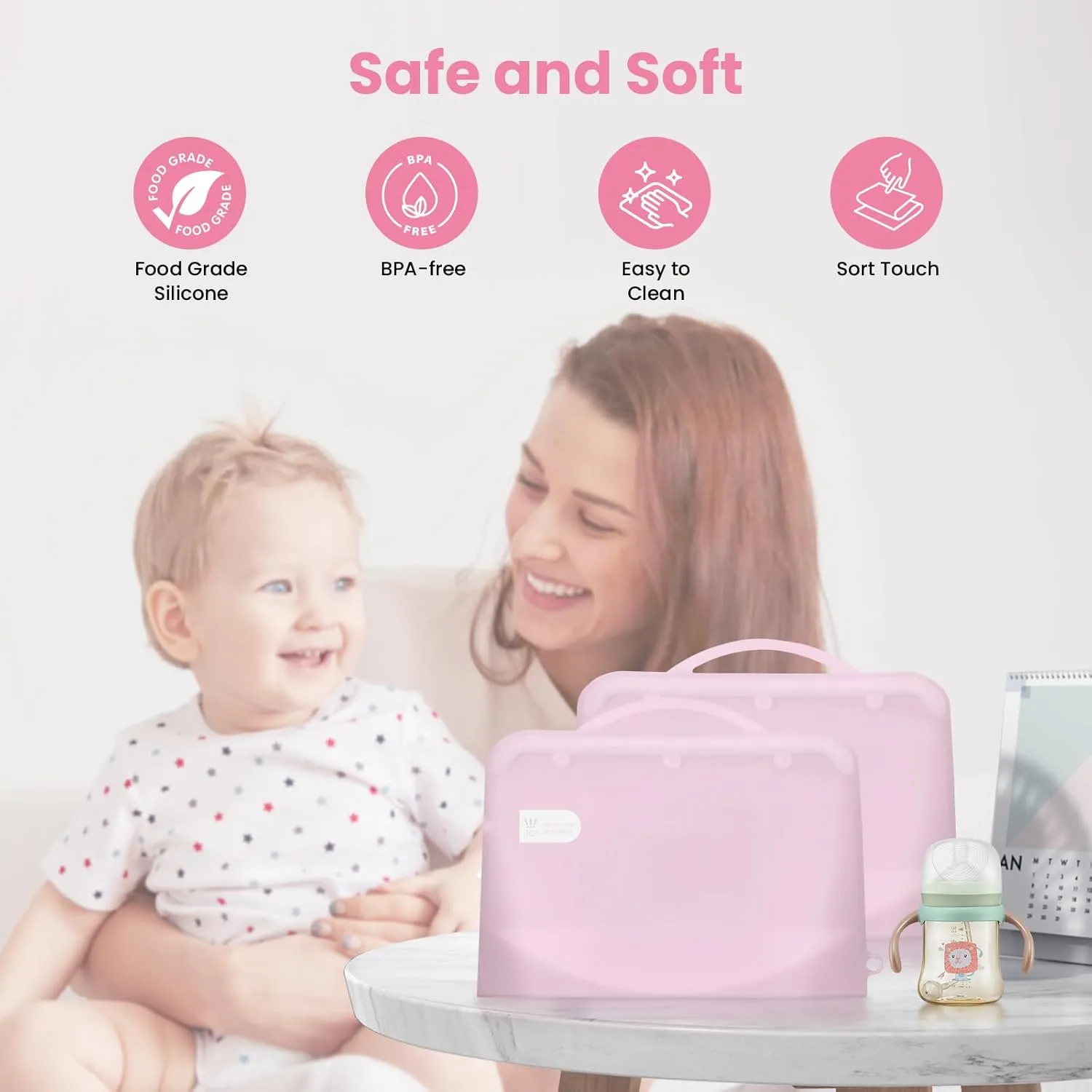 Silicone Microwave Steam Sterilizer Bag for Baby Bottles, Reusable Sterilizing Bag for Pump Parts and Toddler Accessories, Easy to Use Sterilizer Bags Perfect for Home and Travel, Pink (1PC)