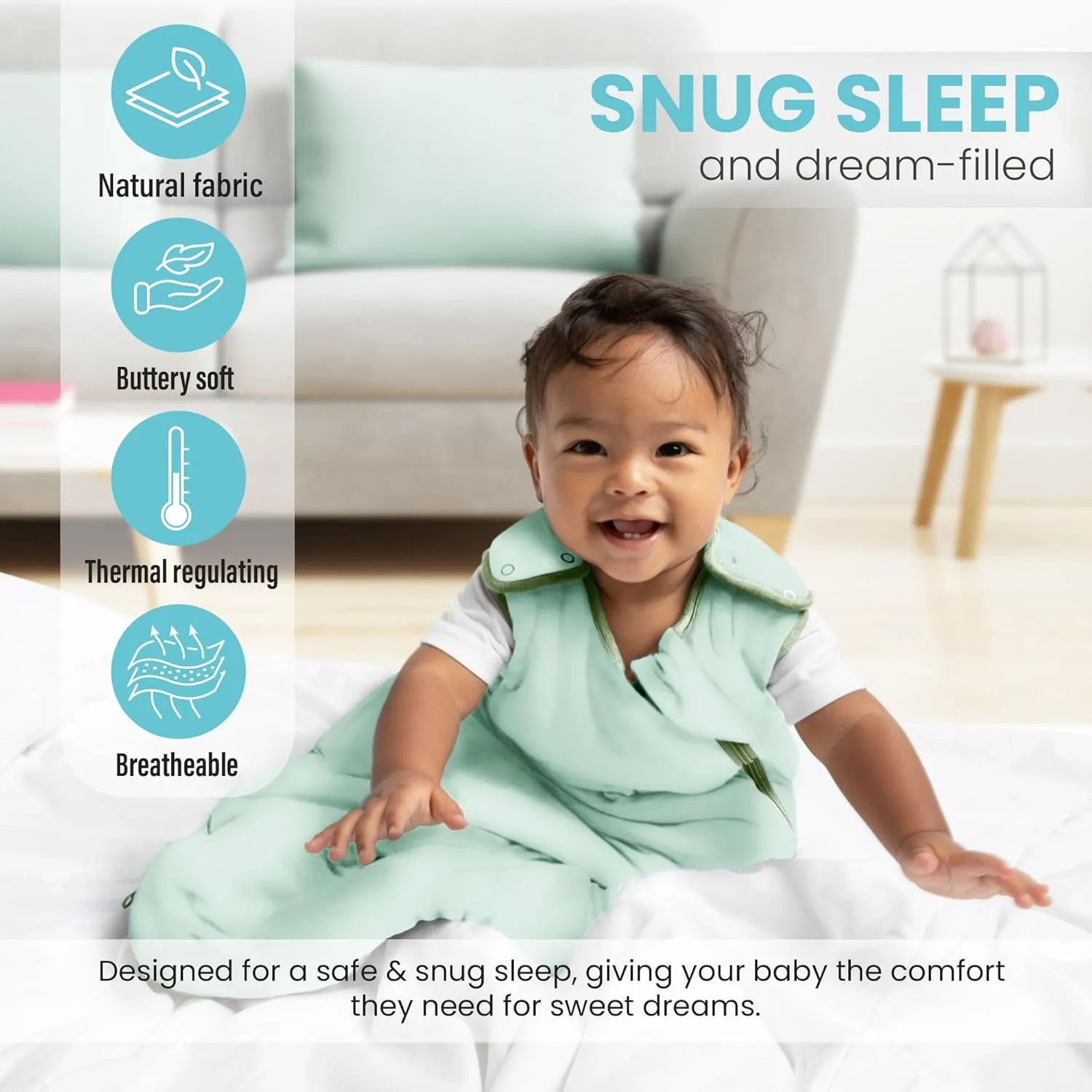 Sleep Sack 0-3 months, Supersoft Rayon Made from Bamboo Sleep Sack 1.0 TOG, 2-Way Zipper Infant Newborn Baby Sleeping Bag 3-6 months, Wearable Blanket Baby