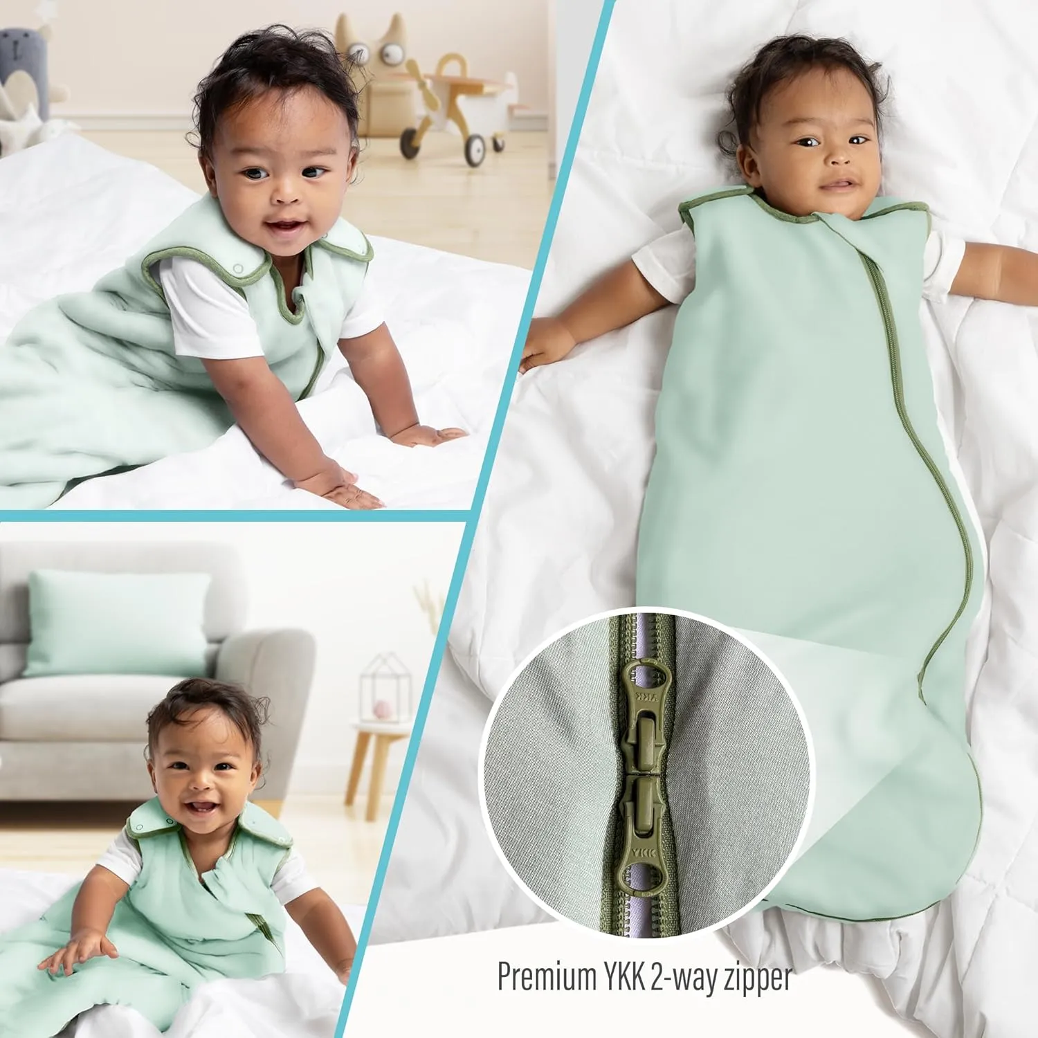 Sleep Sack 0-3 months, Supersoft Rayon Made from Bamboo Sleep Sack 1.0 TOG, 2-Way Zipper Infant Newborn Baby Sleeping Bag 3-6 months, Wearable Blanket Baby