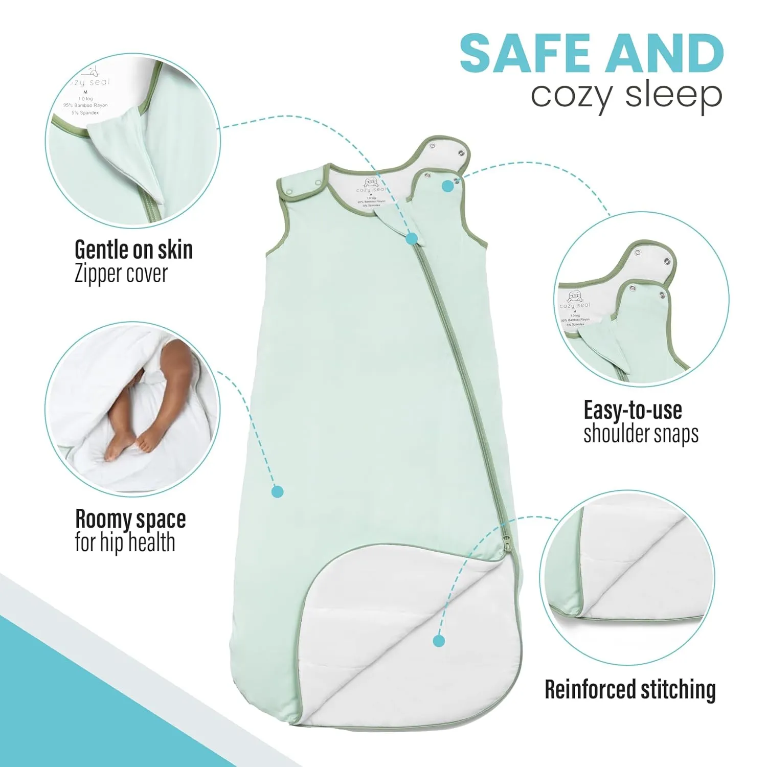 Sleep Sack 0-3 months, Supersoft Rayon Made from Bamboo Sleep Sack 1.0 TOG, 2-Way Zipper Infant Newborn Baby Sleeping Bag 3-6 months, Wearable Blanket Baby