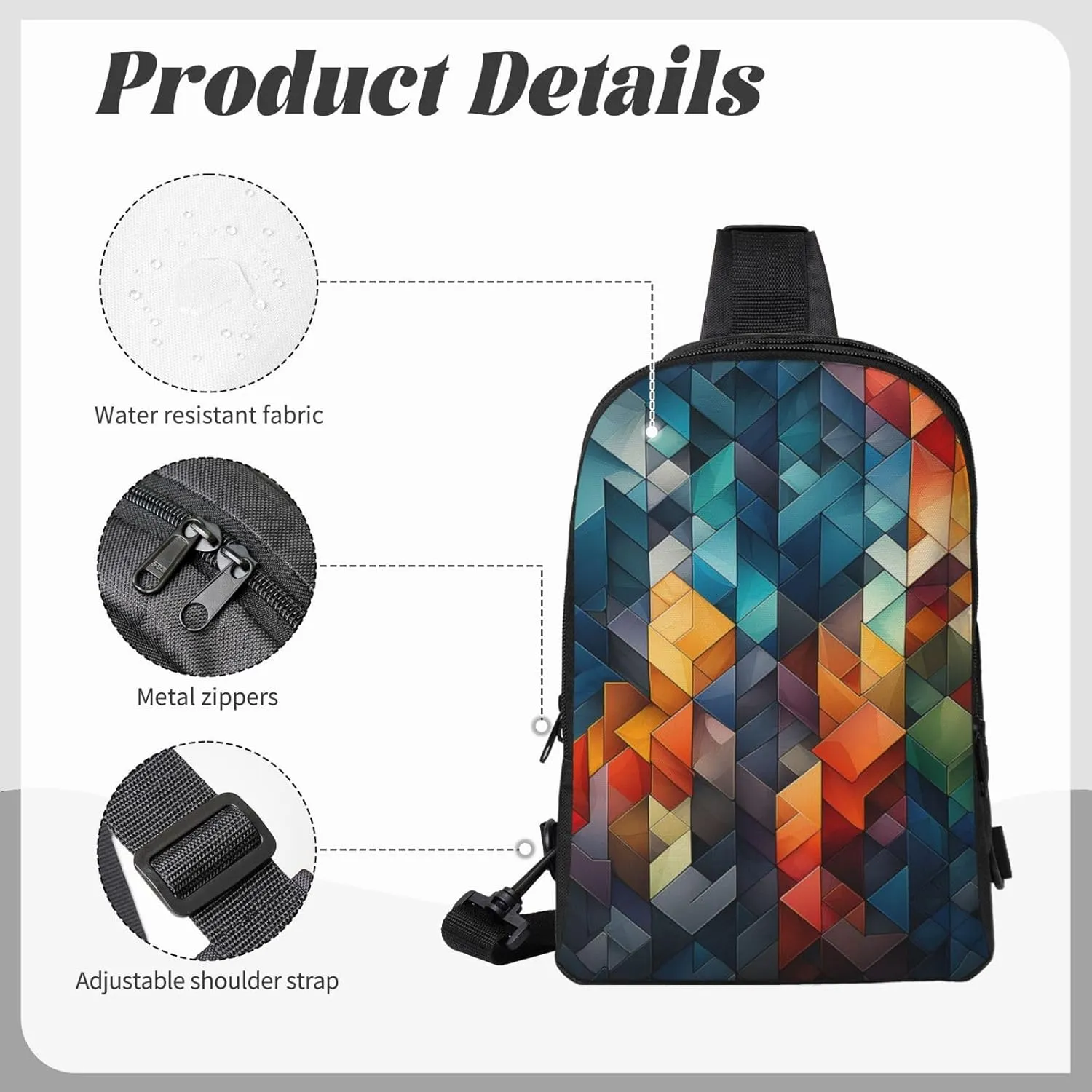 Sling Backpack Crossbody Sling Bag for Men Women Cross Chest Bag Complex geometric designs Shoulder Bag Travel Hiking Daypack