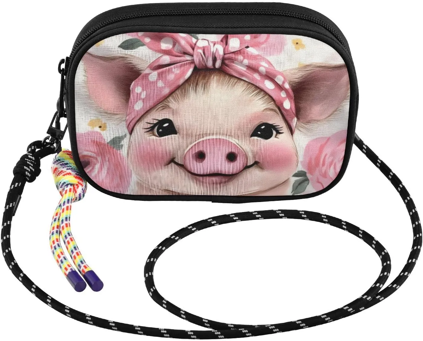 Small Crossbody Bags Pig Cute Bow Floral for Women Cell Phone Purses Women's Shoulder Handbag Wallet Purse