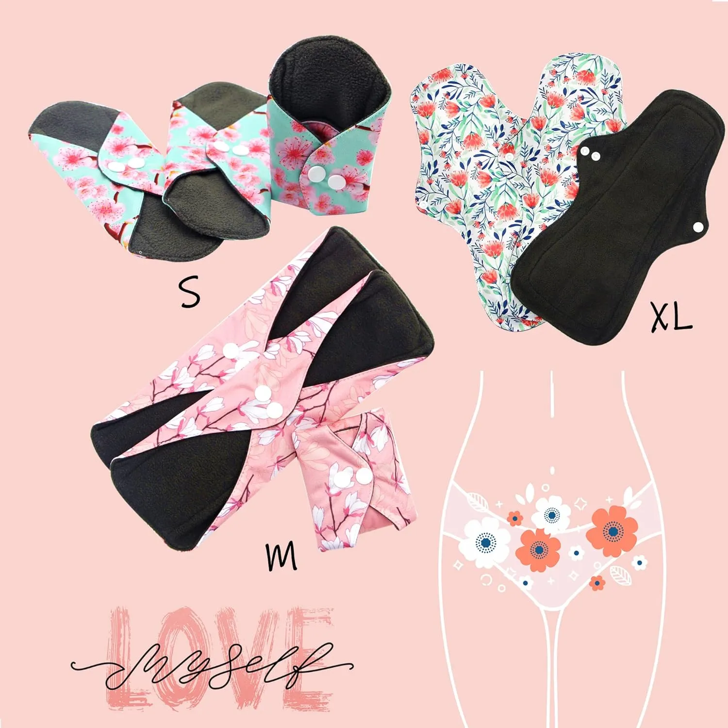 Soft Adjustable Snaps Reusable Menstrual Pads - Reusable Sanitary Pads | Reusable Panty Liners | Soft Cloth Menstrual Pads -9 pcs Pad with 1 Bag(Multicolor a)