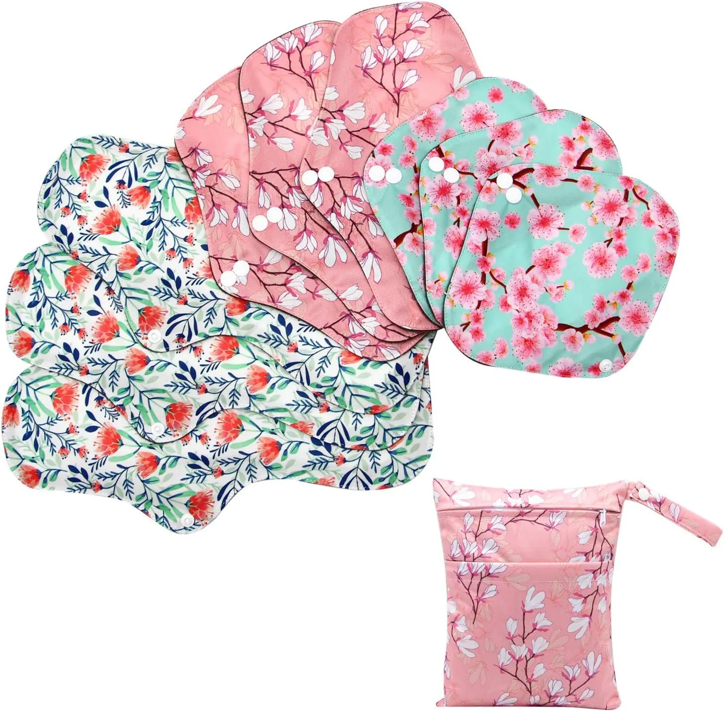 Soft Adjustable Snaps Reusable Menstrual Pads - Reusable Sanitary Pads | Reusable Panty Liners | Soft Cloth Menstrual Pads -9 pcs Pad with 1 Bag(Multicolor a)