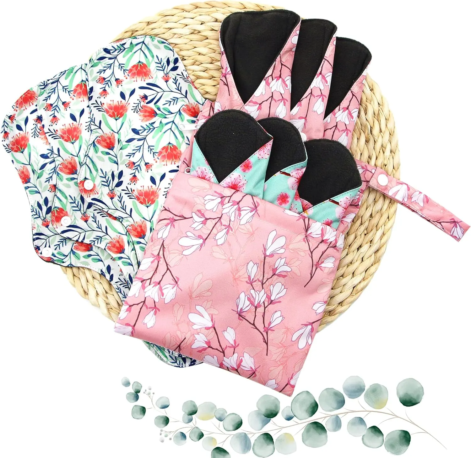 Soft Adjustable Snaps Reusable Menstrual Pads - Reusable Sanitary Pads | Reusable Panty Liners | Soft Cloth Menstrual Pads -9 pcs Pad with 1 Bag(Multicolor a)