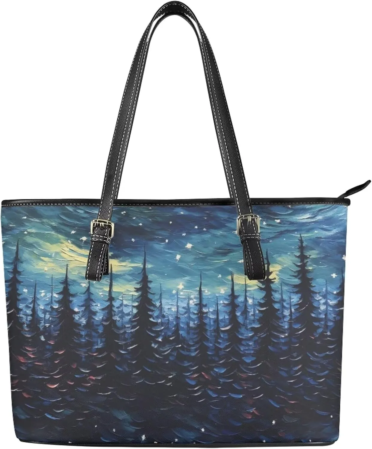 Soft Leather Tote Bag Purse for Women, Abstract Art Casual Zipper Summer Beach Tote Bags Large Travel Handbags
