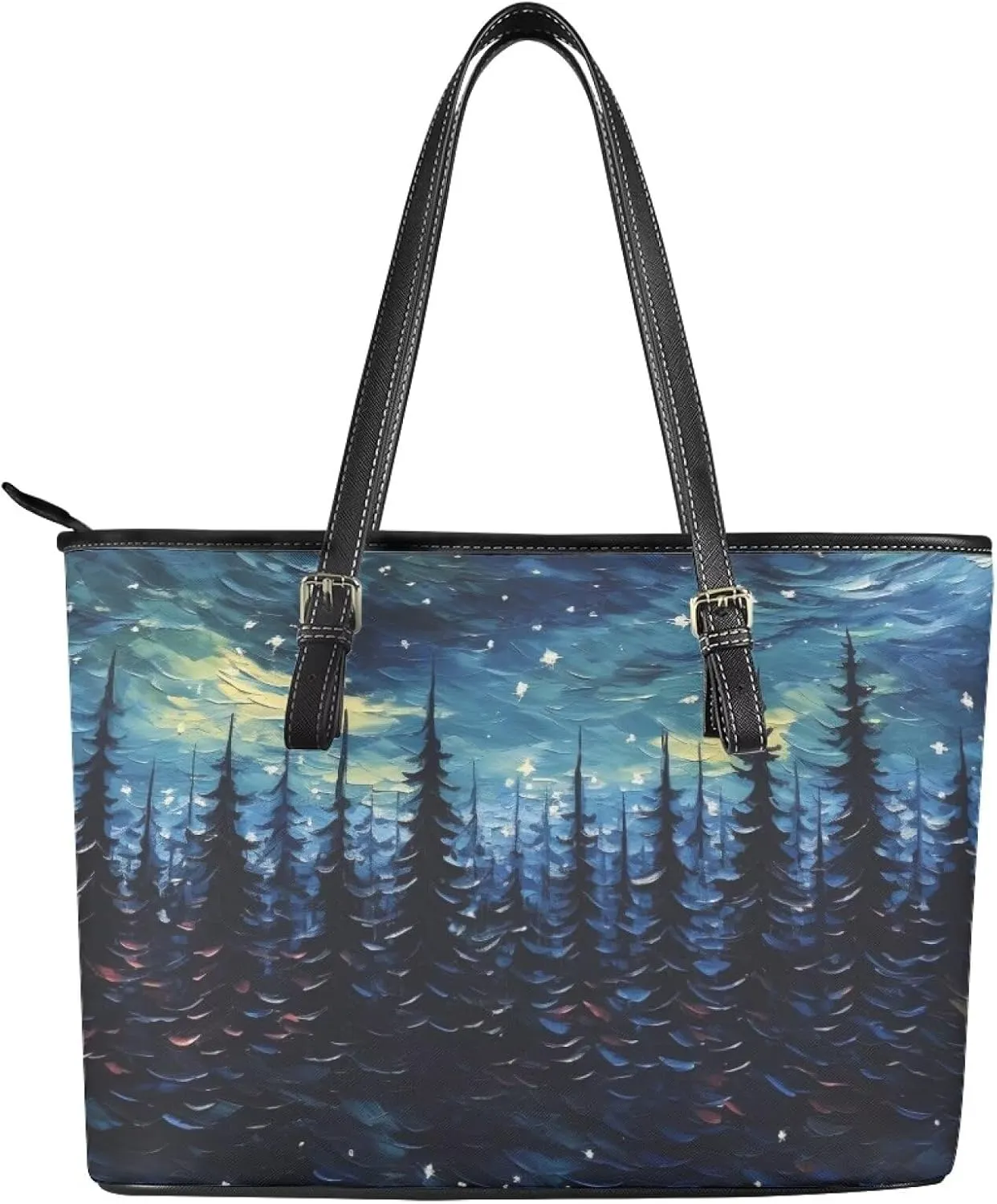 Soft Leather Tote Bag Purse for Women, Abstract Art Casual Zipper Summer Beach Tote Bags Large Travel Handbags
