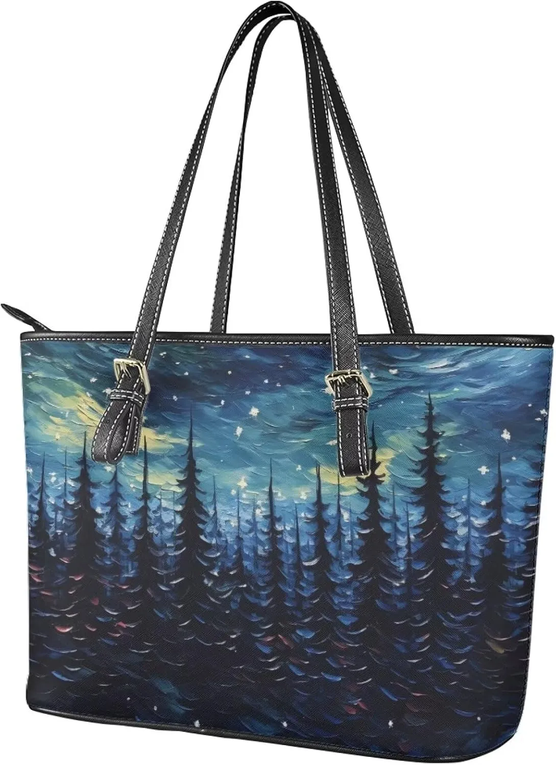 Soft Leather Tote Bag Purse for Women, Abstract Art Casual Zipper Summer Beach Tote Bags Large Travel Handbags