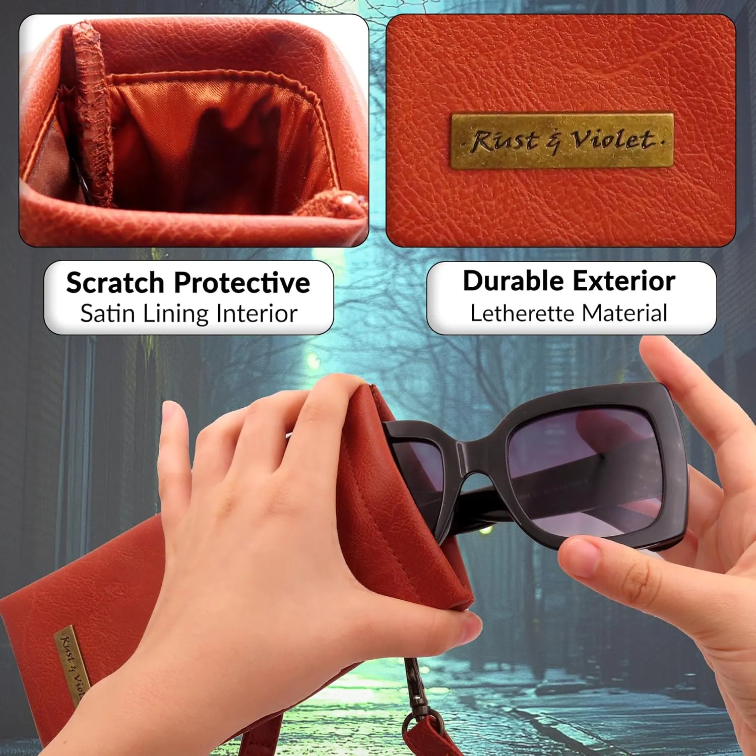 Soft Sunglass Pouch - Extra Large Eyeglasses Holder squeeze top - Glasses Holder Sleeve w/Wristlet lanyard & cleaning cloth
