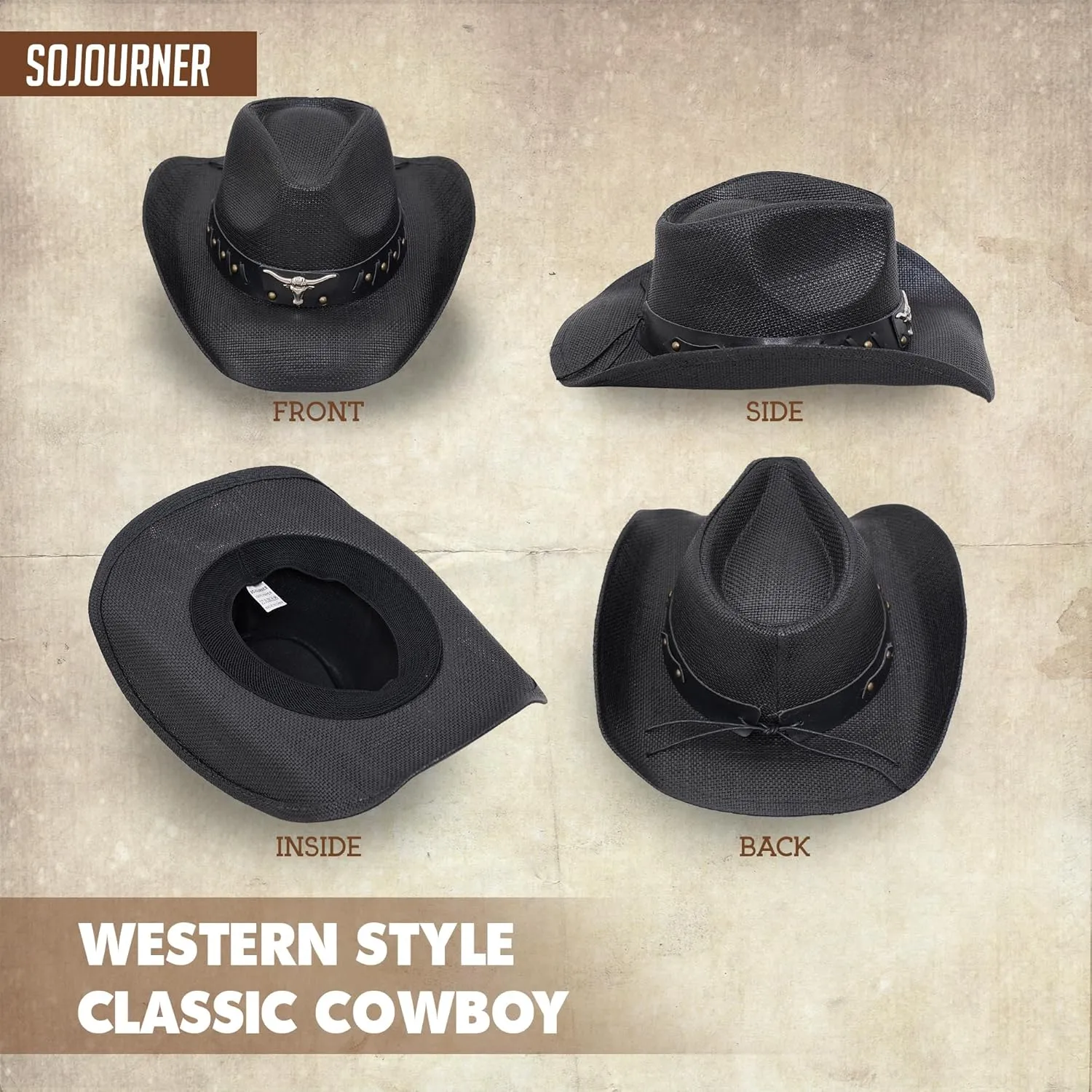 SoJourner Bags Men & Women's Cowboy Cowgirl Hat - Western Hats for Women, Adjustable Cowboy Hat Men with Wide Brim