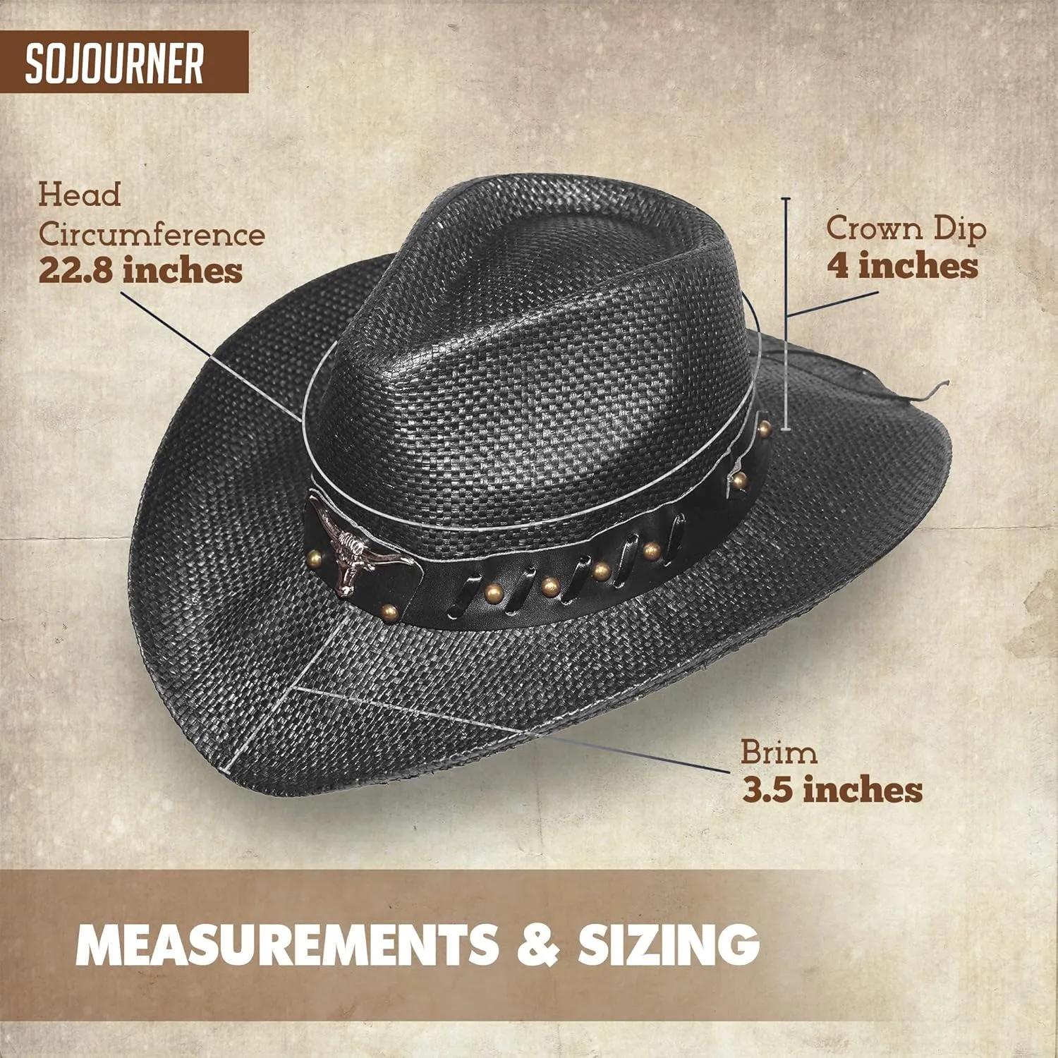 SoJourner Bags Men & Women's Cowboy Cowgirl Hat - Western Hats for Women, Adjustable Cowboy Hat Men with Wide Brim